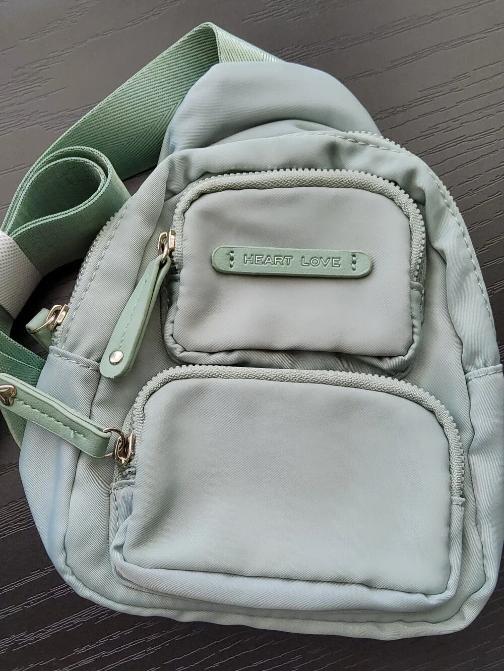 Mint Green Chest Crossbody Backpack Heart Love By CHARO Mini Backpack